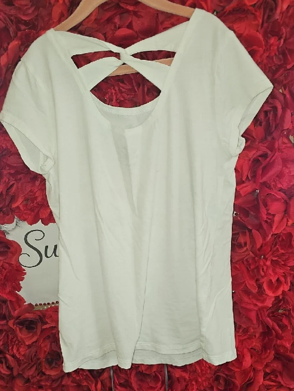 Justice White Dance Tee with Rainbow Sequin Heart Criss Cross Back Size 10